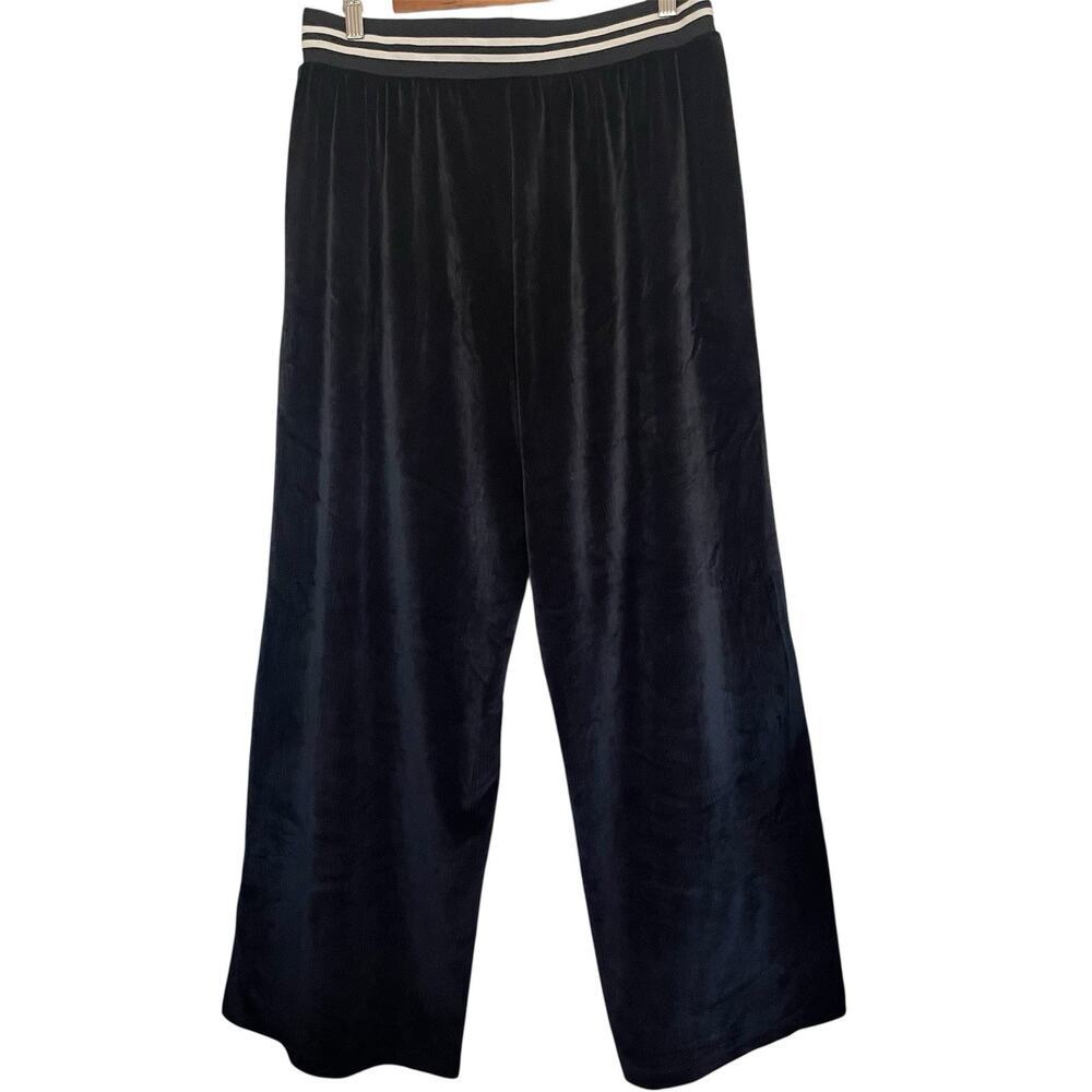 Victorias Secret‎ Velour Wide Leg Pants XL Black Elastic Waist Y2K - Picture 2 of 5